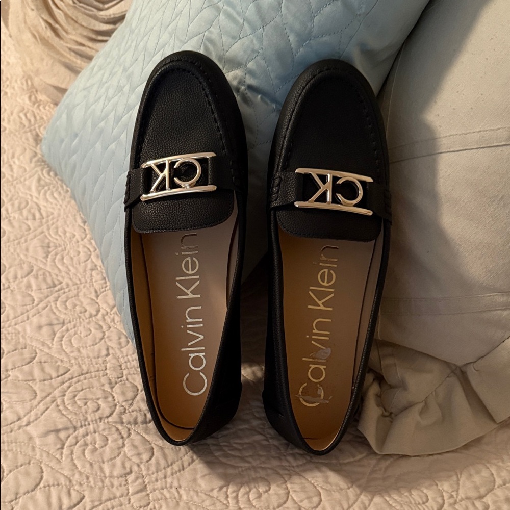Calvin Klein Black Loafers with Metallic Logo